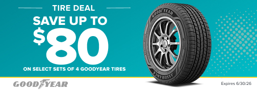 Goodyear 4 Tire up to $80 Mail in Rebate 03/01/2026 through 06/30/2026